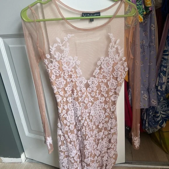 For Love And Lemons Long Sleeve Sheer Lace Dress in Pink and White - Picture 1 of 2